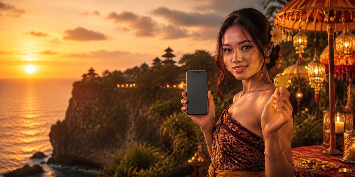 Suasana malam pasar tradisional Indonesia dengan orang-orang mengakses lotre digital