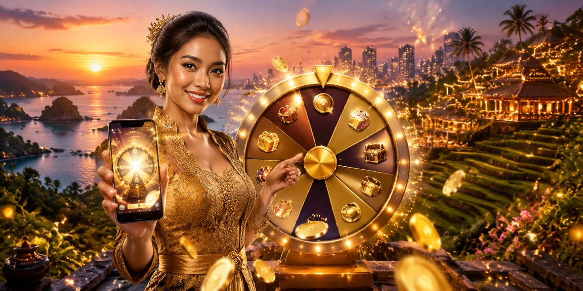 Model Vietnam merayakan kemenangan taruhan dengan latar belakang tabel lucky draw